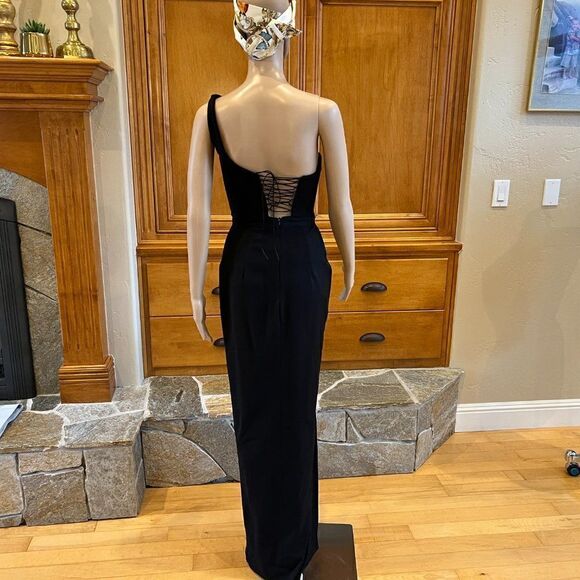 LIA STUBLLA Black One Shoulder High Slit Dress Size 0-2 XS NWT - Picture 4 of 12